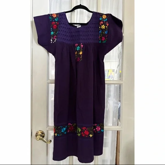 MEXICANA | Dresses | Mexican Purple Floral Embroidered Dress | Poshmark